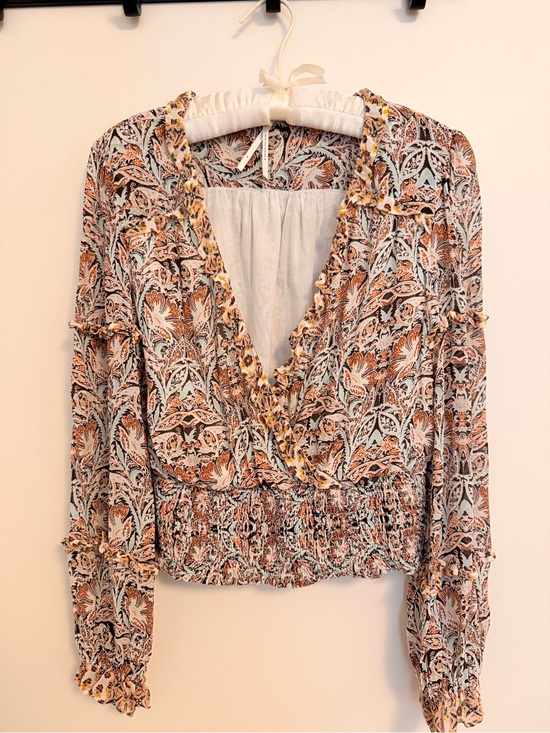 Anthropologie Tops - Anthropologie Floral V-Neck Smocked-Waist Blouse in Tangrine and Cream